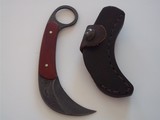 Shiva Ki Rare Karambit-Padauk Wood handle-Damascus Blade- Early Scarce seen Japanese Mon marking -Original Leather Scabbard- 1980 Production. - 8 of 9