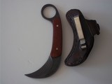 Shiva Ki Rare Karambit-Padauk Wood handle-Damascus Blade- Early Scarce seen Japanese Mon marking -Original Leather Scabbard- 1980 Production. - 5 of 9