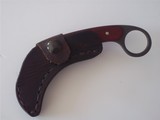 Shiva Ki Rare Karambit-Padauk Wood handle-Damascus Blade- Early Scarce seen Japanese Mon marking -Original Leather Scabbard- 1980 Production. - 6 of 9