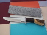 Thierry Le Senecal "Hunting Knife" Scagel Type Model Leather Washer Handle, stag, Steel Guard & Butt Cap
