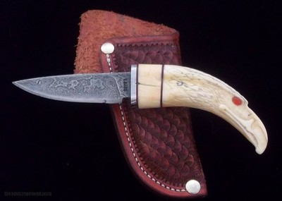 Shiva Ki Ivory Carved Eagle Head Damascus Small Hunter Mint In Original Leather Sheath 1980 Production A Rarity