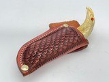 Shiva Ki Ivory Carved Eagle Head Damascus Small Hunter Mint In Original Leather Sheath 1980 Production-A Rarity - 9 of 12