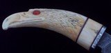 Shiva Ki Ivory Carved Eagle Head Damascus Small Hunter Mint In Original Leather Sheath 1980 Production-A Rarity - 5 of 12