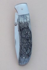 Joseph Prince 1-of-A-Kind Carved Folder Lockback by Paul G. Grussenmeyer Rare Double carvings Lioness w/cubs and Elephant w/baby 1996 Production - 3 of 4