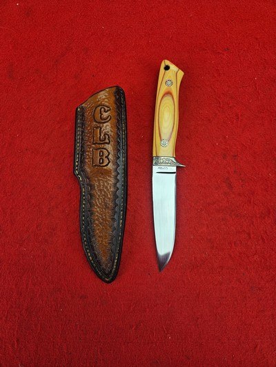 Vintage Harold Corby Custom Made Drop Point Knife - Beautiful Yellow Micarta & Scrim Work