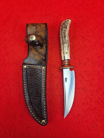 J. Behring Handmade Stag Custom Knife - Scagel Style - Pinned Stag - Beautiful!