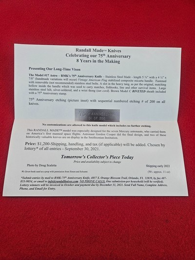 Randall Made Knives 75th Anniversary Commemorative Model 17 Astro - #150/200 - Extremely Hard To Find! - Image 20 of 20