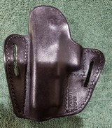 Alessi Hard Shell Talon IWB Holster for Glock 19/23
RH
Brown leather.
Brand new.
1990s Mfg. - 10 of 10