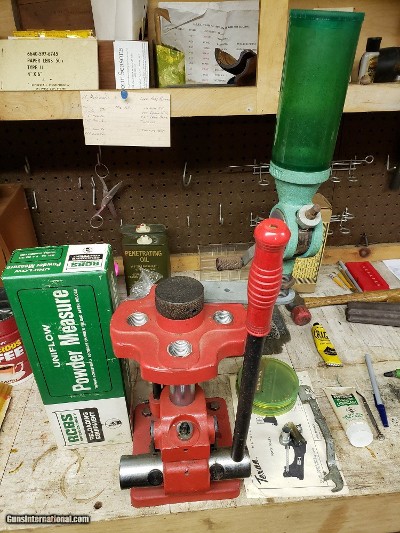 Reloading Package. All American 4 station reloading turret press. RCBS and Pacific Single stage reloading presses. Lyman/Ohaus D-5 Scale. Die Sets.