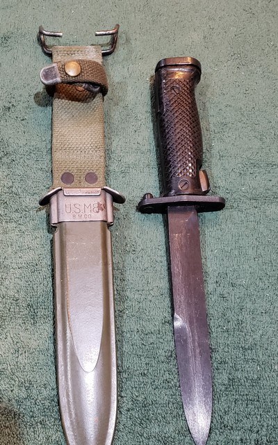 US M5A1 Bayonet (Imperial) With US M8 BMCO marked Scabbard. For US M1 Garand Rifle.