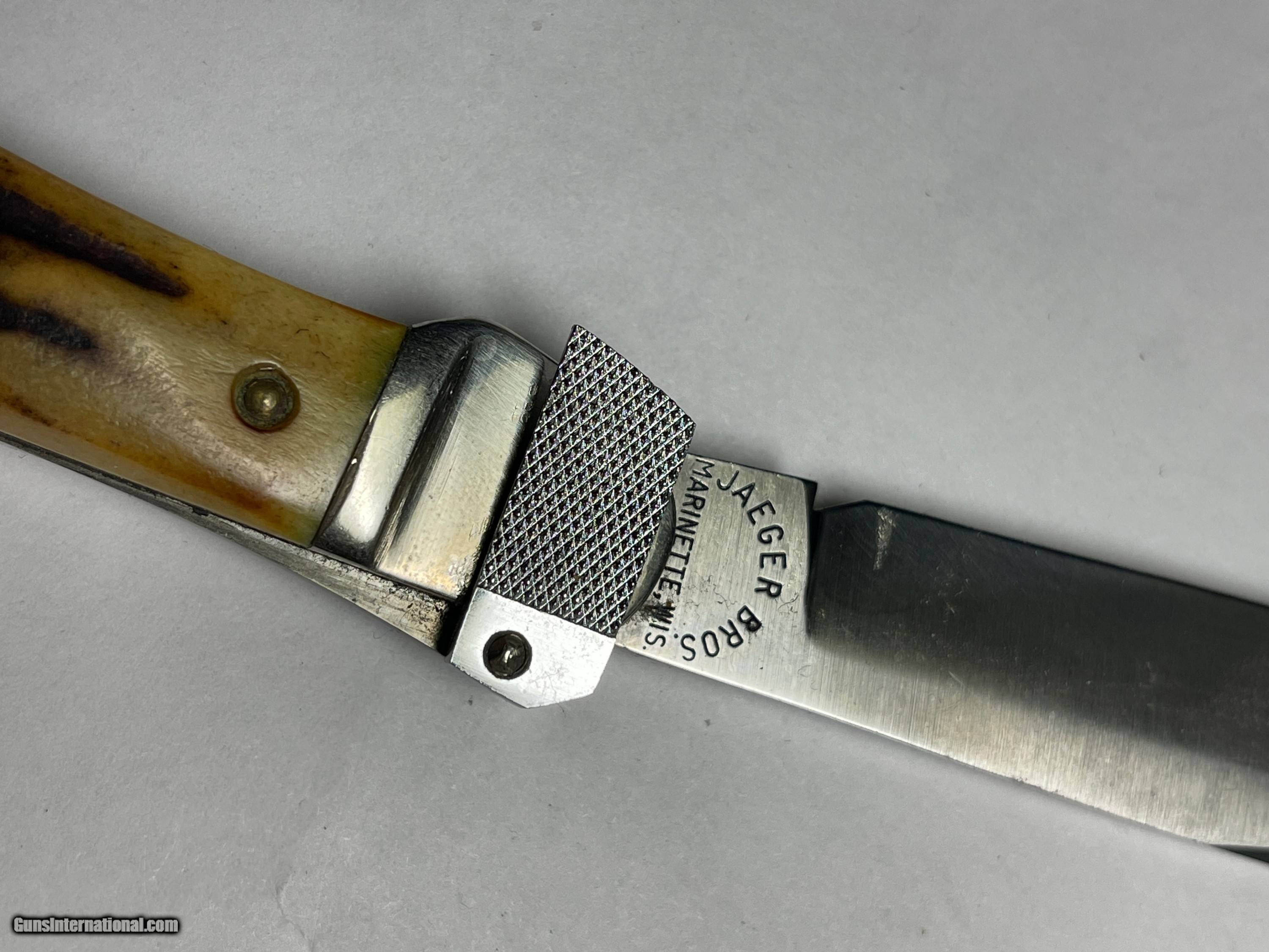 JAEGER BROS AUTOMATIC KNIFE WIS SAMBAR STAG OLD VINTAGE RARE