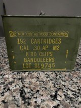 30-06 M2 AP Armor Piercing tin unopened. enbloc bandoleers 192 rounds. M1 Garand - 1 of 3