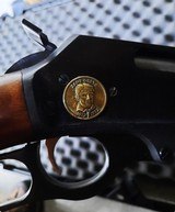 Marlin 30-30, unfired Zane Grey limited edition. manufactured in 1964. octagon barrel, buckhorn sight, gold front sight, brass trim - 12 of 13