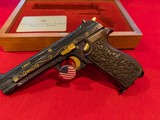 Rare & Beautiful Sig Sauer P210 Luxury Engraved With Exquisite Gold Inlay W/ Glass Top Wood Presentation Case - 2 of 10