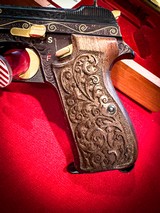 Rare & Beautiful Sig Sauer P210 Luxury Engraved With Exquisite Gold Inlay W/ Glass Top Wood Presentation Case - 3 of 10