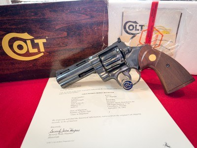 Stunning Blued4 Inch Colt Python 1981 With Colt Letter, Factory Box and Papers