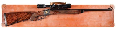 Master Engraved and Gold Inlaid Kazakhstan Themed Ruger/Spink No. 1 Single Shot Rifle with Zeiss Scope and Case