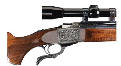 James B. Meek Signed and Master Game Scene Engraved Ruger No. 1-B Falling Block Single Shot Rifle with Scope In Caliber 22-250 Rem - Image 5 of 5