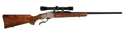 James B. Meek Signed and Master Game Scene Engraved Ruger No. 1-B Falling Block Single Shot Rifle with Scope In Caliber 22-250 Rem - Image 1 of 5