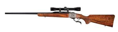James B. Meek Signed and Master Game Scene Engraved Ruger No. 1-B Falling Block Single Shot Rifle with Scope In Caliber 22-250 Rem - Image 2 of 5