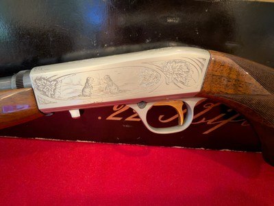 Factory Engraved Belgian Browning .22 Auto Grade II Semi-Automatic Rifle with Box - Image 3 of 11