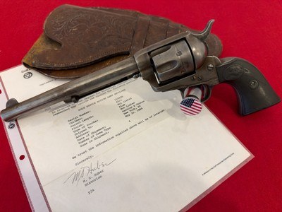 ANTIQUE GEN 1 COLT SINGLE ACTION ARMY REVOLVER 7 1/2– FACTORY LETTERED TO HARTLEY & GRAHAM – .45 COLT – 1884 PRODUCTION – WITH DOUBLE LOOP HOLSTER - Image 1 of 11