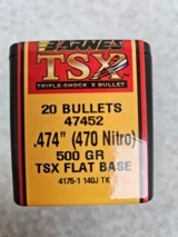 Barnes TSX .474'' (470 Nitro) 500 gr TSX Flat Base - 1 of 2