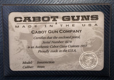 Cabot Insurrection Doublestack Custom 1911 Black DLC 9mm/5
