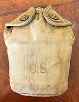 WWII Porcelain Enameled Canteen Dated 1942 With Canvas Cover REP - 1 of 8