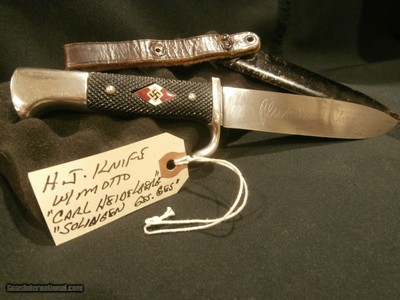 WWII WW2 NAZI GERMAN YOUTH KNIFE W/MOTTO
WWII HJ NAZI KNIFE
HITLER YOUTH KNIFE W/MOTTO
CARL HEIDELBERG SOLINGEN