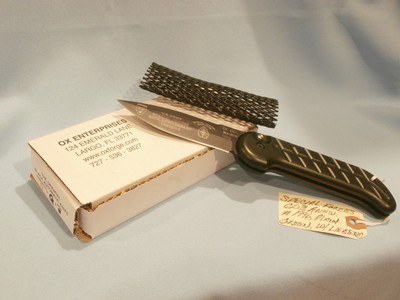 OX FORGE BLACK KNIFE BLK-95 US MILITARY NAVY SEAL BLACK KNIFE BLK-95 OX ENTERPRISES AUTOMATIC SPECIAL FORCES 60TH ANNIVERSARY GREEN GRIP RARE!