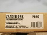 TRADITIONS TRAPPER PISTOL PERCUSSION .50 CALIBER P1100
PERCUSSION .50 CAL PISTOL
TRADITIONS .50 CAL PERCUSSION PISTOL
TRADITIONS MODEL P1100 - 11 of 12