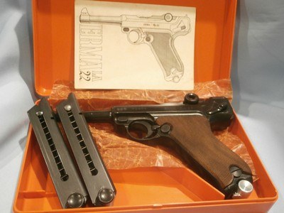 ERMA LA 22 P 08 STYLE .22LR PISTOL ERMA .22LR P 08 LA 22 .22LR GERMAN .22LR PISTOL ERMA LA 22 EP 22 .22LR PISTOLS
ERMA .22LR PISTOLS