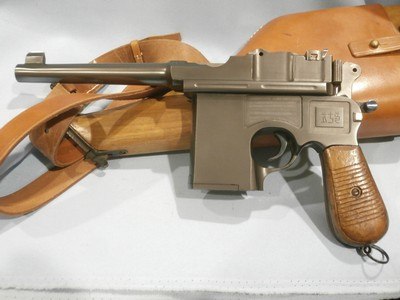 C96 BROOMHANDLESHANSEI TYPE 17 .45acpw/WOOD SHOULDER STOCK AND LEATHER HOLSTER HARNESSSHANXI TYPE 17 .45ACP BROOMHANDLE w/WOOD STOCK & HARNESS