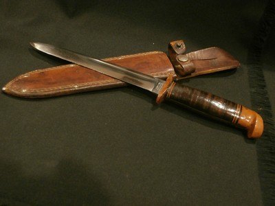 WWII WESTERN L77 STILETTORARE BAKELITE CROSS GUARD AND POMMEL!ORIGINAL SCABBARD!WWII L77 STILETTO!WESTERN L77 w/BAKELITE GUARD AND POMMEL!! - Image 1 of 15