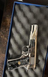 Colt 1911 Custom Govt. .38 SUPER- Bright Stainless-Gold Engraved -XLNT! ELCEN SERIES- Model O -02071ELC2- RARE w/box! - 2 of 11