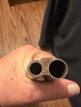 William Beyer Combination side by side,
16 gauge damascus barrel on left, steel rifled .577 on right., horn trigger guard and forened opening lever. - 19 of 25