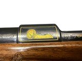 INCREDIBLE 1962 BROWNING HIGH POWER EXHIBITION GRADE BOLT ACTION RIFLE .270 WIN. FACTORY ENGRAVED, GOLD INLAID & SILVER PLATED BASEPLATE 2 GAME SCENES - 14 of 20