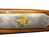 INCREDIBLE 1962 BROWNING HIGH POWER EXHIBITION GRADE BOLT ACTION RIFLE .270 WIN. FACTORY ENGRAVED, GOLD INLAID & SILVER PLATED BASEPLATE 2 GAME SCENES - 20 of 20