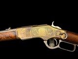 COLLECTOR WORTHY 1881 WINCHESTER MODEL 1873 SADDLE RING CARBINE FACTORY ENGRAVED, FACTORY GOLD PLATED RECEIVER, FACTORY NICKEL, XXX WOOD, LETTERED - 5 of 15