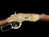 COLLECTOR WORTHY 1881 WINCHESTER MODEL 1873 SADDLE RING CARBINE FACTORY ENGRAVED, FACTORY GOLD PLATED RECEIVER, FACTORY NICKEL, XXX WOOD, LETTERED - 11 of 15