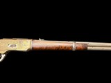 COLLECTOR WORTHY 1881 WINCHESTER MODEL 1873 SADDLE RING CARBINE FACTORY ENGRAVED, FACTORY GOLD PLATED RECEIVER, FACTORY NICKEL, XXX WOOD, LETTERED - 12 of 15