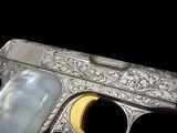 MINT CONDITION BELGIAN BROWNING MODEL 1910 RENAISSANCE .380 ACP FACTORY MASTER ENGRAVED, GOLD TRIGGER & PEARL GRIPS - 7 of 8