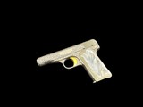 MINT CONDITION BELGIAN BROWNING MODEL 1910 RENAISSANCE .380 ACP FACTORY MASTER ENGRAVED, GOLD TRIGGER & PEARL GRIPS - 2 of 8