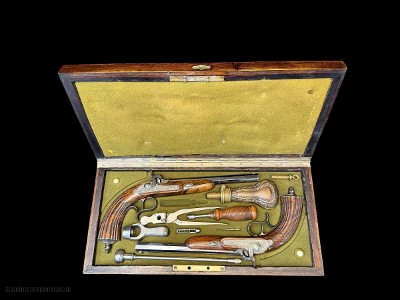 1859-1864 GERMAN SCHILLING SUHL MATCHED PAIR OF DUELING PISTOLS COLLECTOR CONDITION ORIGINAL CASE