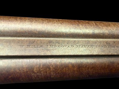 VERY FINE, ANTIQUE, W. MILLS IMPROVED MAKER LONDON DOUBLE BARREL BLACK POWDER SHOTGUN - Image 22 of 24