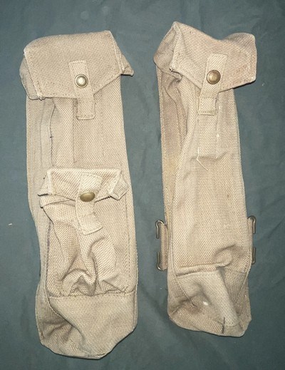 British Pattern '37 - Royal Naval Shore Party Lanchester SMG Pouch Pair - MECo '41 & 