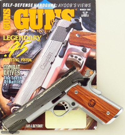 Terry Tussey custom Damascus 1911 .45 ACP, Guns Magazine cover/feature, 99 percent, provenance, Roy Huntington collection, layaway