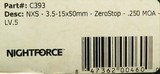 Nightforce NXS 3.5-15x56 .250 MOA LV.5 illuminated, ZeroStop, Nightforce Picatinny rings, sun shade, box, over 99%, layaway - 6 of 6
