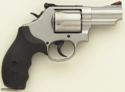 Smith & Wesson Model 69 .44 Magnum, 5-shot, 2.75-inch, stainless steel, round butt, case, 90 percent
